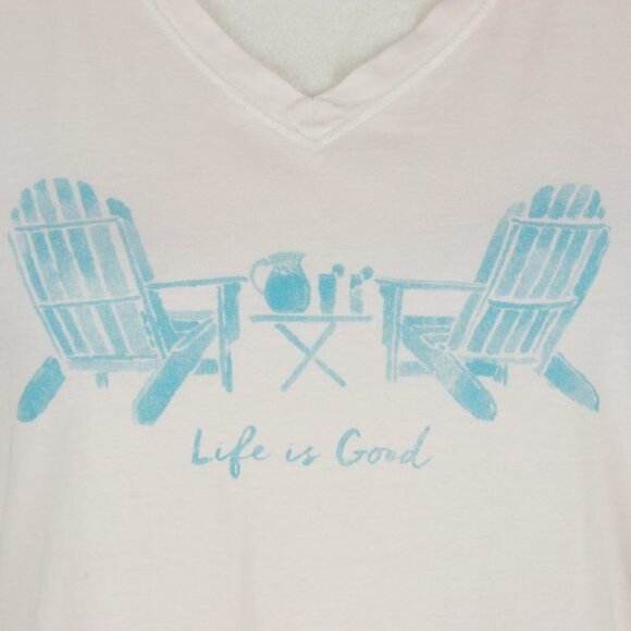 Life Is Good Women's Medium Pink Blue V-Neck Adirondack Graphic Short Sleeve Tee - Picture 5 of 7